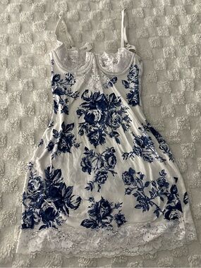 Victoria's Secret White Slip with Blue Floral Lace